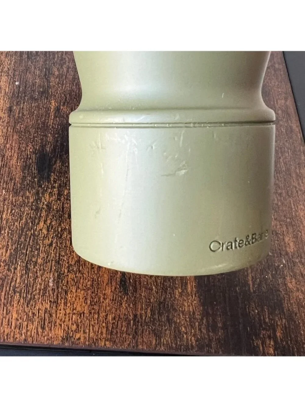 Crate & Barrel Marin Green Desert Wood Salt Pepper Grinder Mill Set